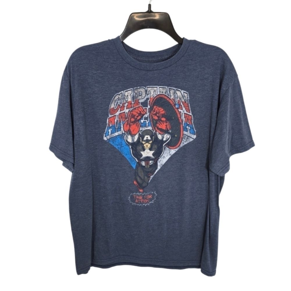 {Marvel} Men's Captain America Blue Tshirt- Size XL